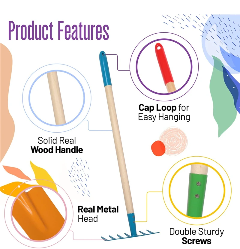 Support single buy set buy 5 Piece Mini Floral Garden Tool Set Rake Shovel Hoe Leaf Rake Broom Kids Gardening Tool Set