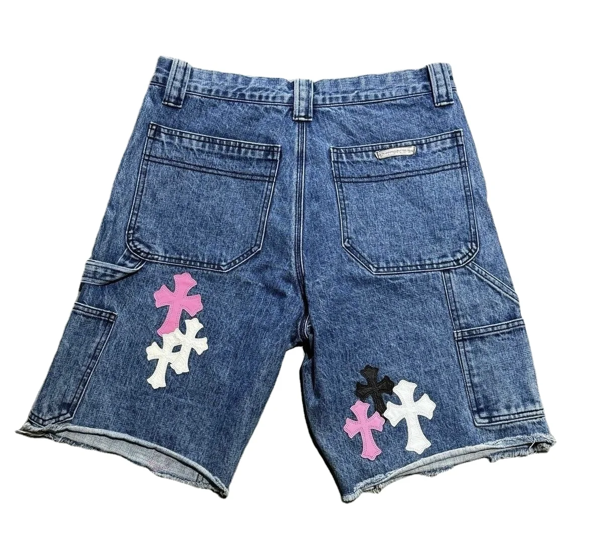 Custom High Quality Men Cowboy Knee Length 100% Algodon Distressed Washed Raw Hem Denim Ripped Jeans Shorts