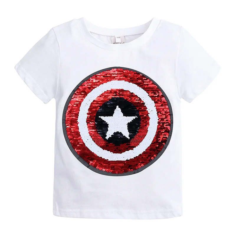 
RTS Stylish custom kids cotton tee 2 patterns Fancy Flip reversible sequin shirts shiny reflective boys shirts 