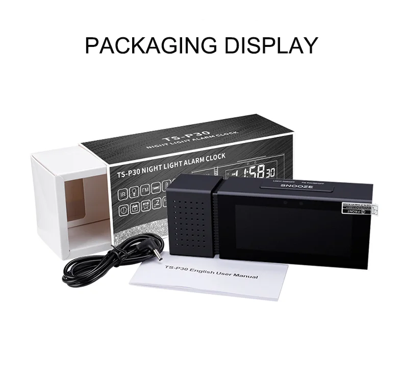 Mini smart alarm clock with FM radio temperature and humidity night light digital clock for desktop