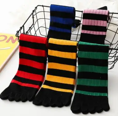 5 Pairs Fashion Colorful Stripes Custom Tube Men Cotton Five Toe socks LOW MOQ Wholesale