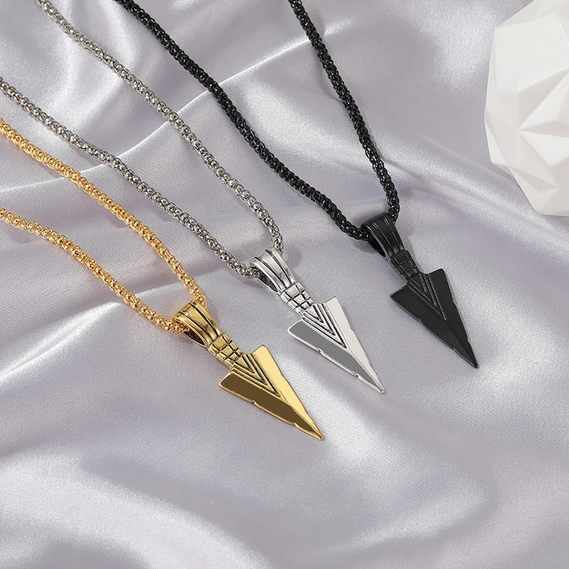 Vintage Stainless Steel Pendant Jewelry Hiphop Long Chain Spearhead Necklace Punk Style Arrowhead Necklace for men