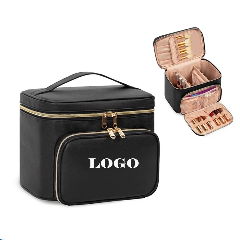 Multifunction PU leather cosmetic accessories travel pouch vanity box make up case beauty nail polish organizer makeup bag