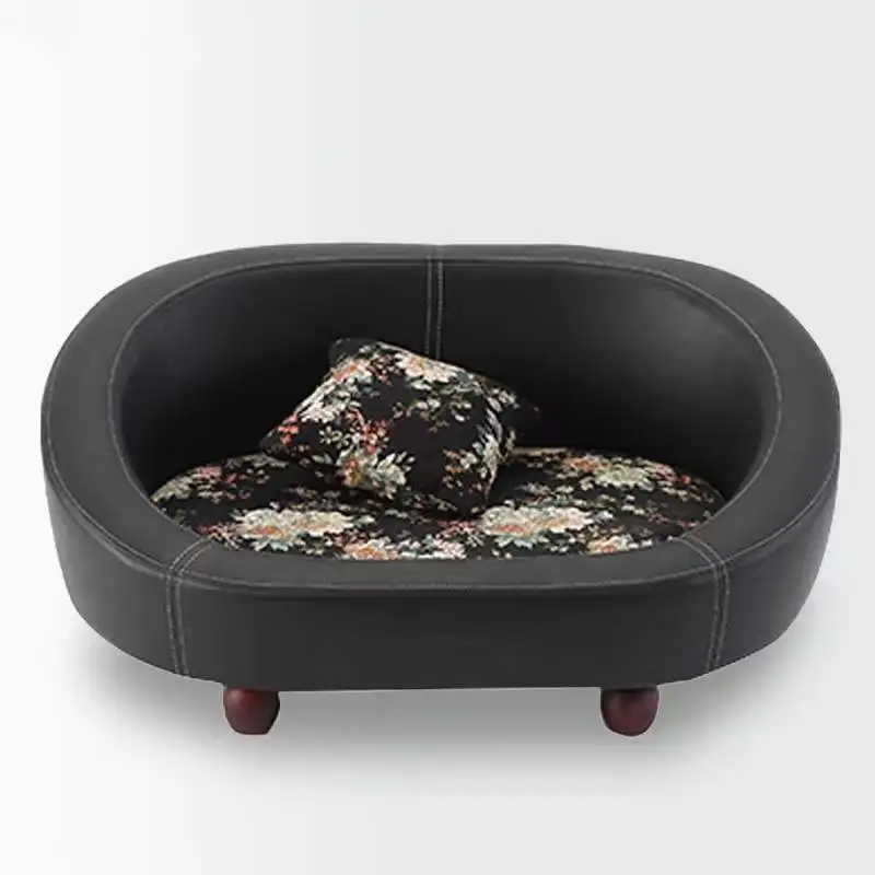 Luxury Pet Wood Furniture Leather Sofa Bed with Washable Cushion Suitable for Dogs and Cats