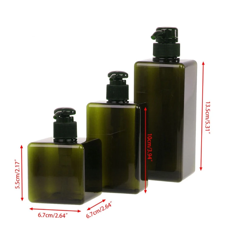 OEM OEM 250ml 450ml 650ml Green Square Thick Wall PETG Lotion Pump Bath Shampoo Bottle Container