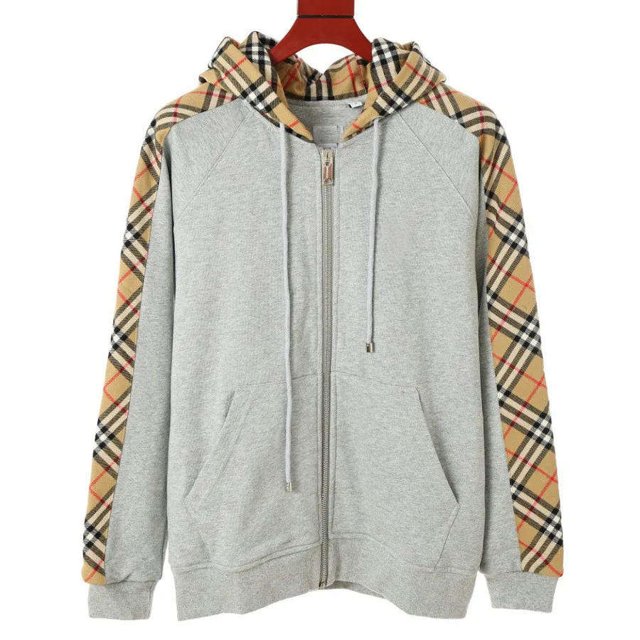 Men Women Pullover Hoodie Jacket Grey Cotton Embroidered Hoodie Men Casual Street Fashion Plaid Zip Sweater