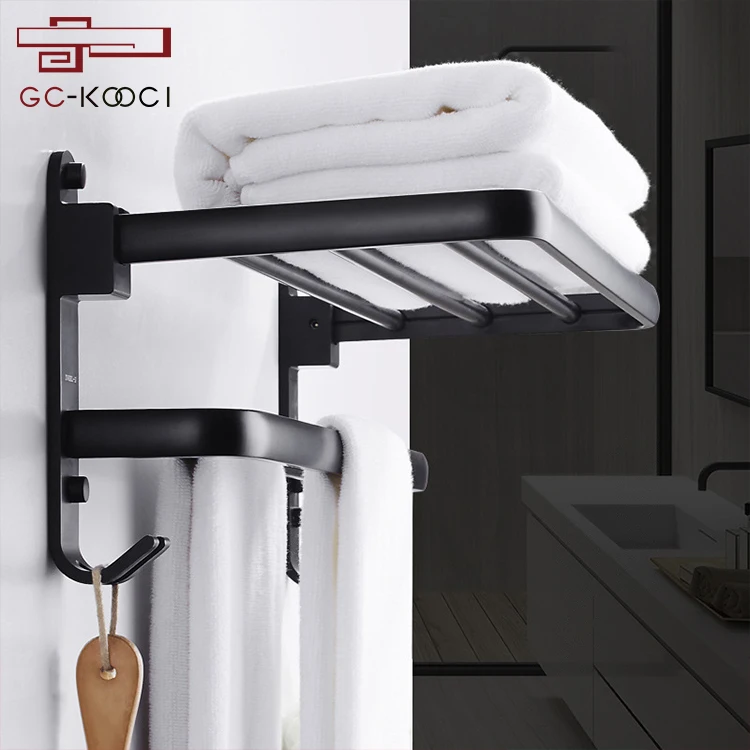 Punch-free black space aluminum towel rack bathroom shelf toilet bathroom accessories set
