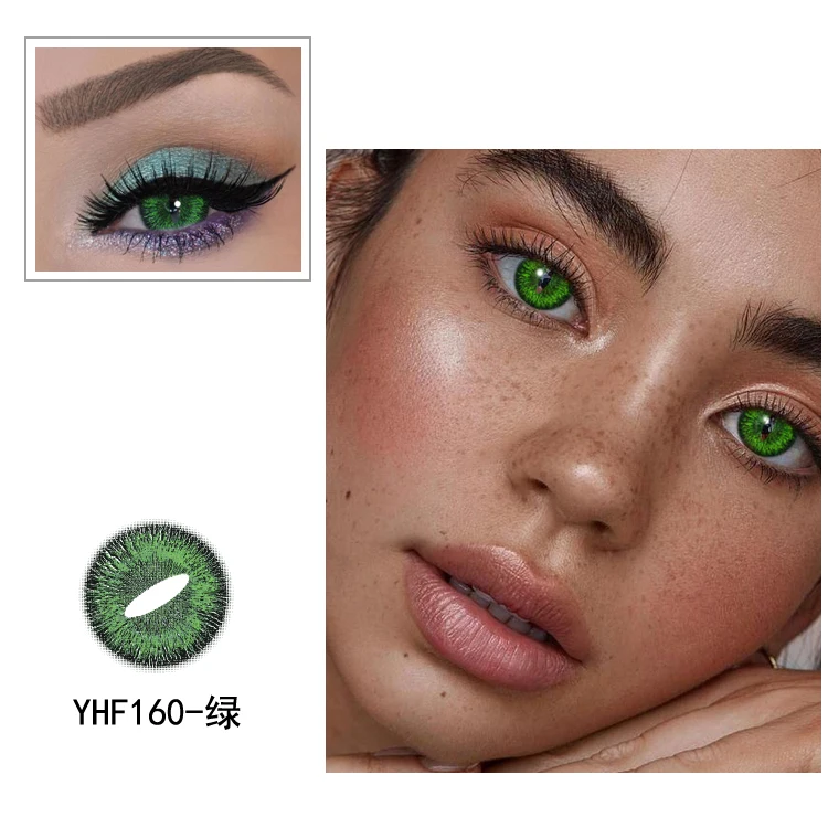 Factory Price 3 Tone Desire Green Color Circle Contact Lenses Soft Contact Lens Big Size 14mm