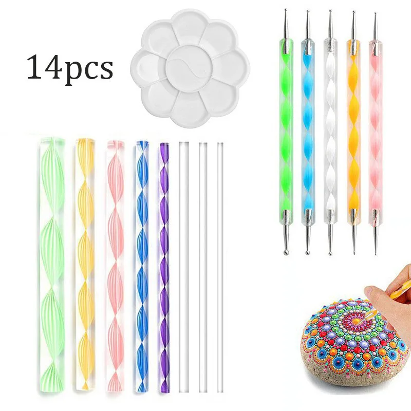 Mandala Tools 14-piece Set Acrylic Button Line Embellishment Stick Palette Spiral Dot Dot Drill Pen