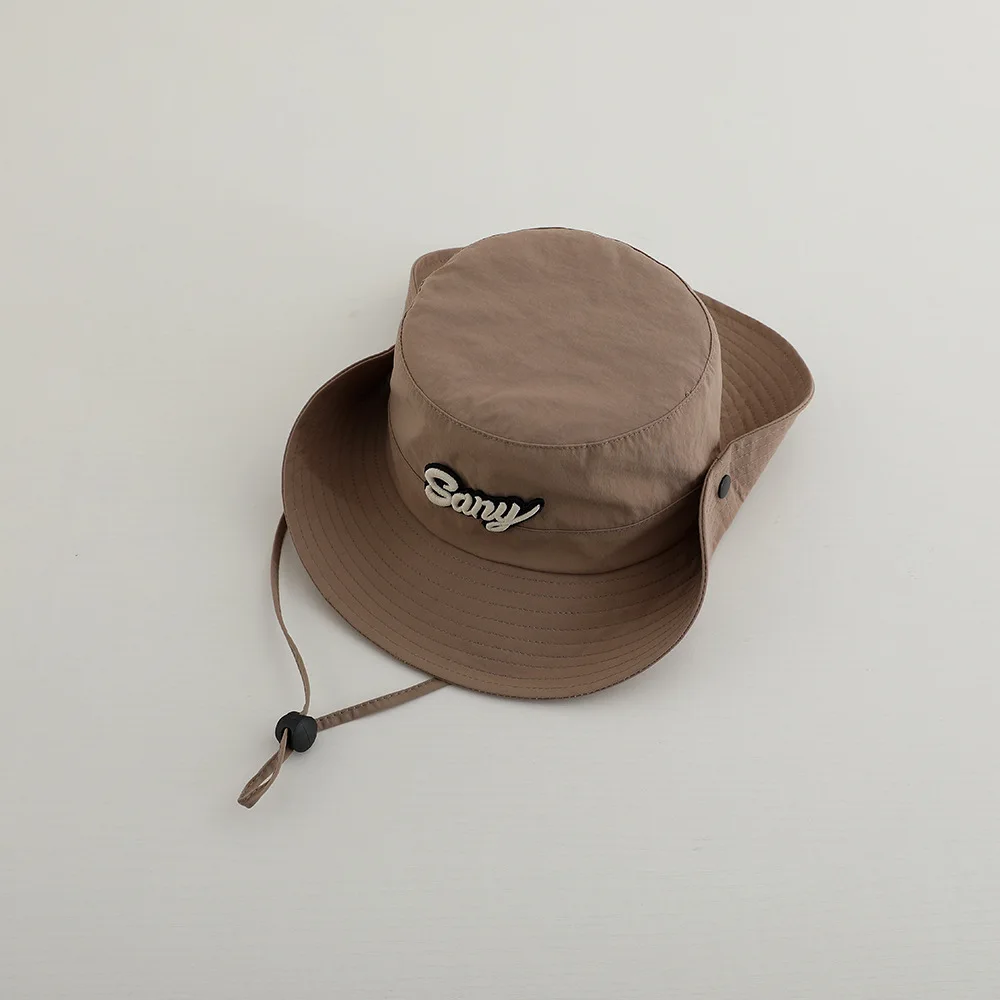 Kids Outdoor Sunshade Quick Drying Sun Hat 3D Letter Embroidery Solid Color Cotton Bucket Hat for Children