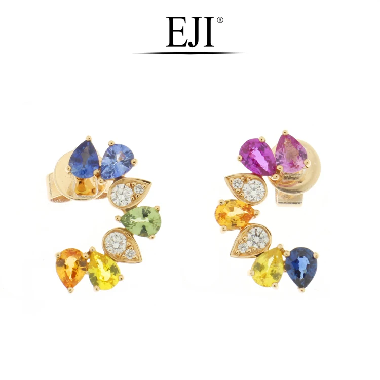 
2020 New Design 18k Gold Rainbow Sapphire Diamond Stud Earrings For Women 