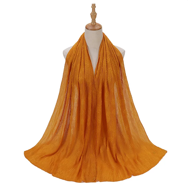 New Malaysia Indonesia Wrinkle Crumpled Maple Leaf Pleated Bubble Chiffon Hijab Shawl