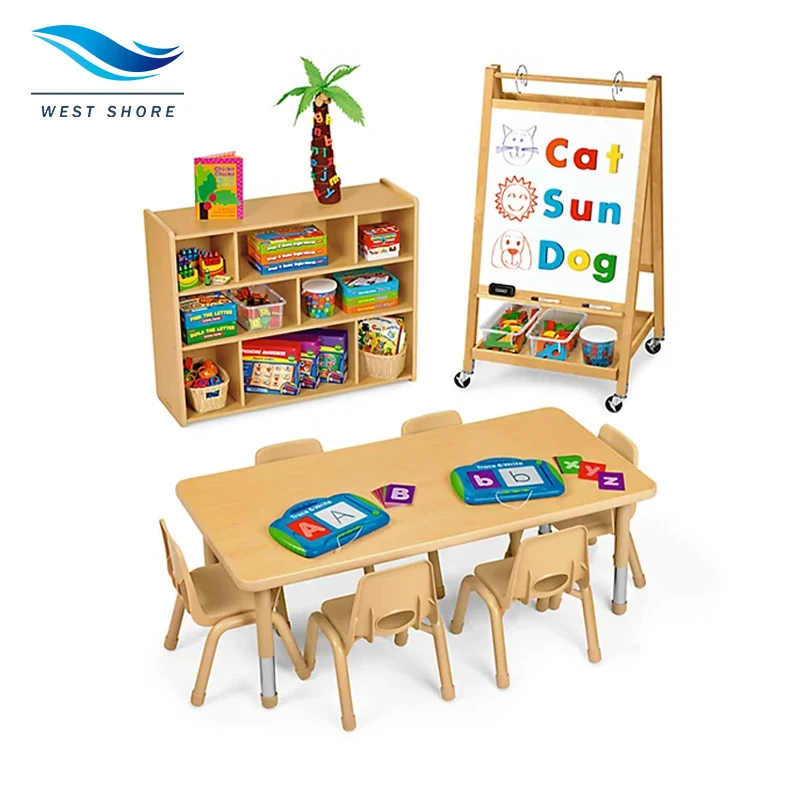 Montessori Kindergarten Daycare Furniture Kids Wooden Study Table Chair Set For Toddler Nursery Preschool Reggio Furniture