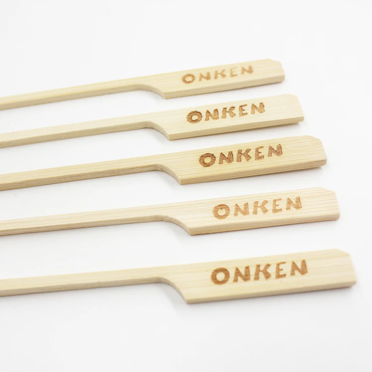 Wholesale Biodegradable Bamboo Skewer Customize Logo Reusable Paddle Teppo Skewer Stickers