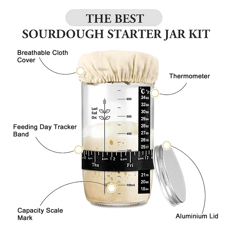 sourdough starter jar sourdough starter kit 35 oz sourdough jar wide mouth container kit for bread baking