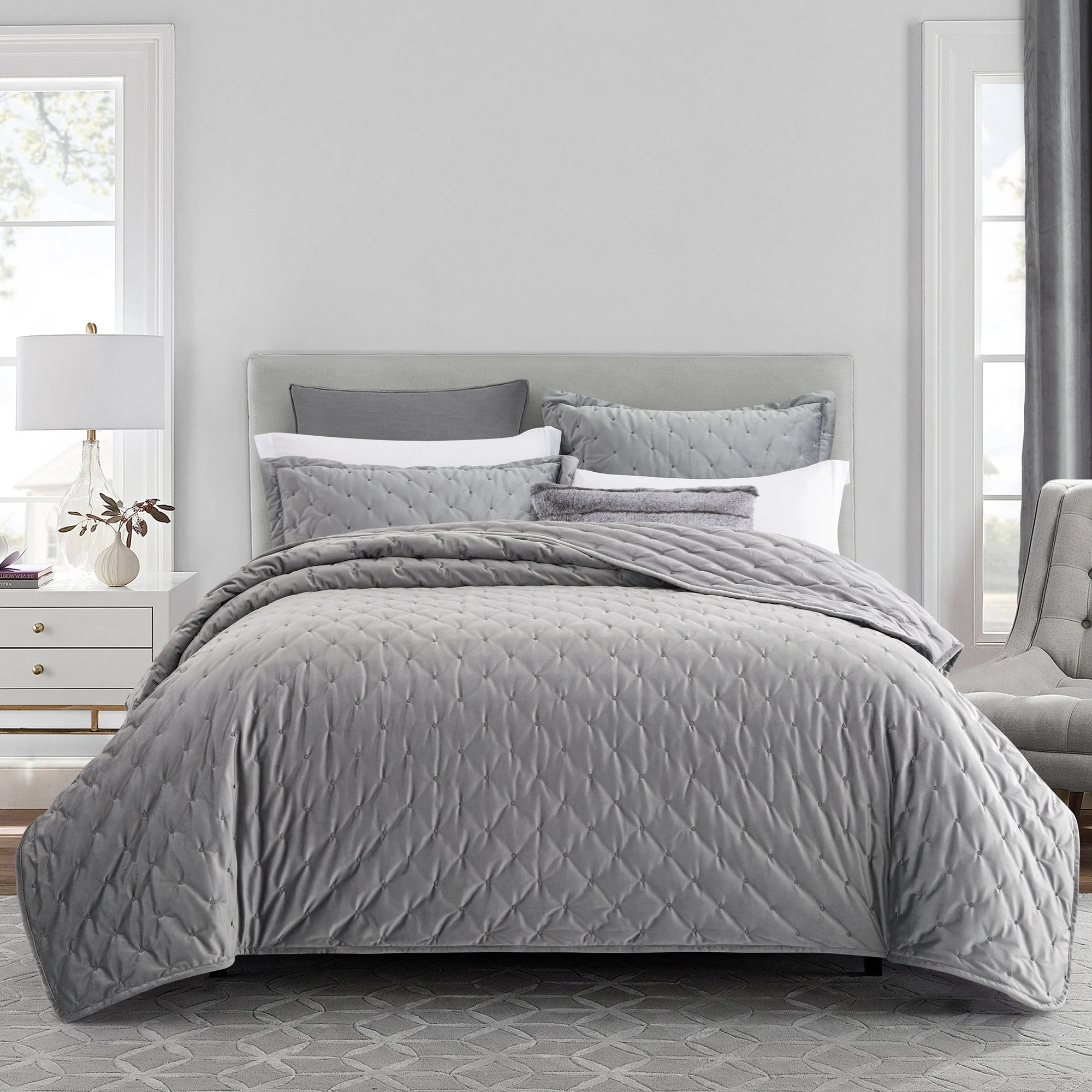 Soft Velvet bedspread and matching curtains dots embroidery quilts bedding bedspreads for living room