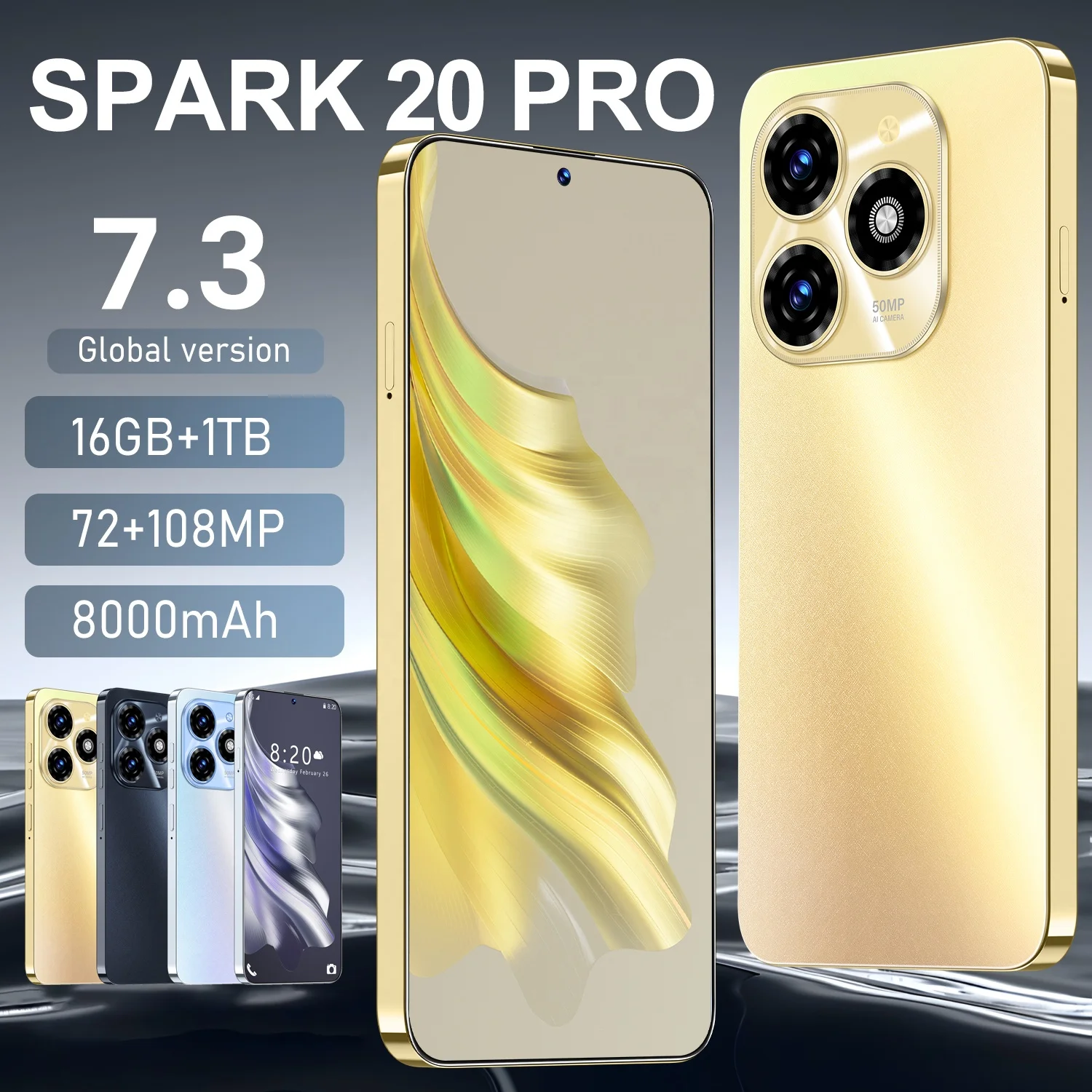Fnban high end телефон Spark 20 Pro смартфон 7,3 дюймов HD экран Android13 смартфон разблокированный мобильный телефон с двумя картами