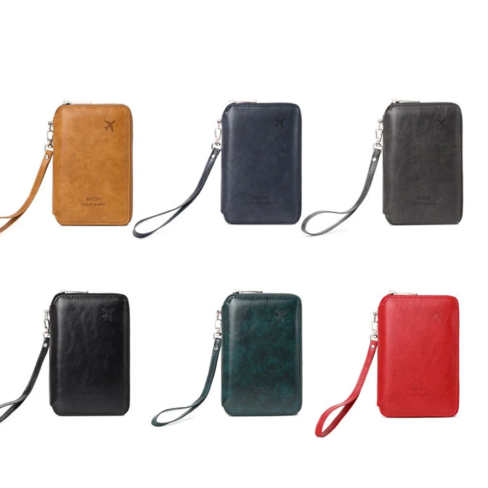 Large Capacity Multi-functional  RFID Passport Cover Ticket Storage Travel  Wallet Customized PU Leather Passport Holder