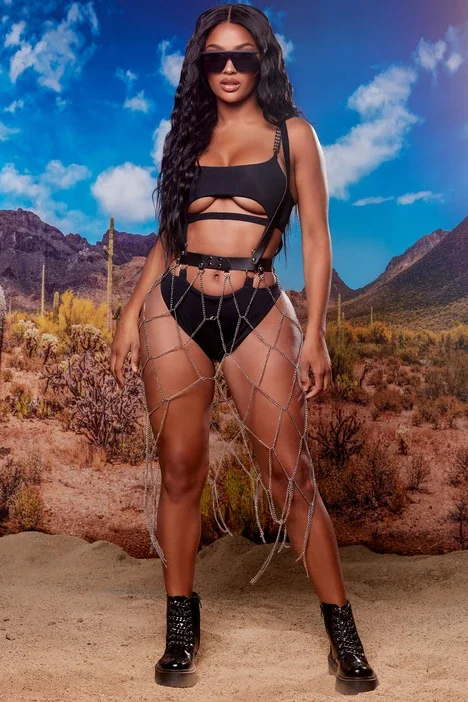 Women Leather Skirt Body Harness Leather Black Skirt Faux Leather Fringe Tassel Studded Mini Skirt