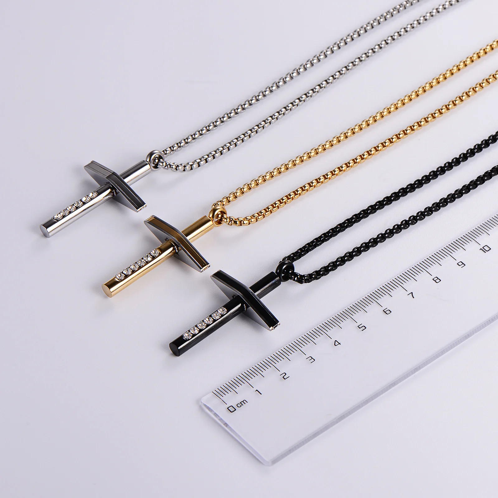 trendy jewelry waterproof stainless steel 18k gold plated cross cubic zircon pendant necklace men