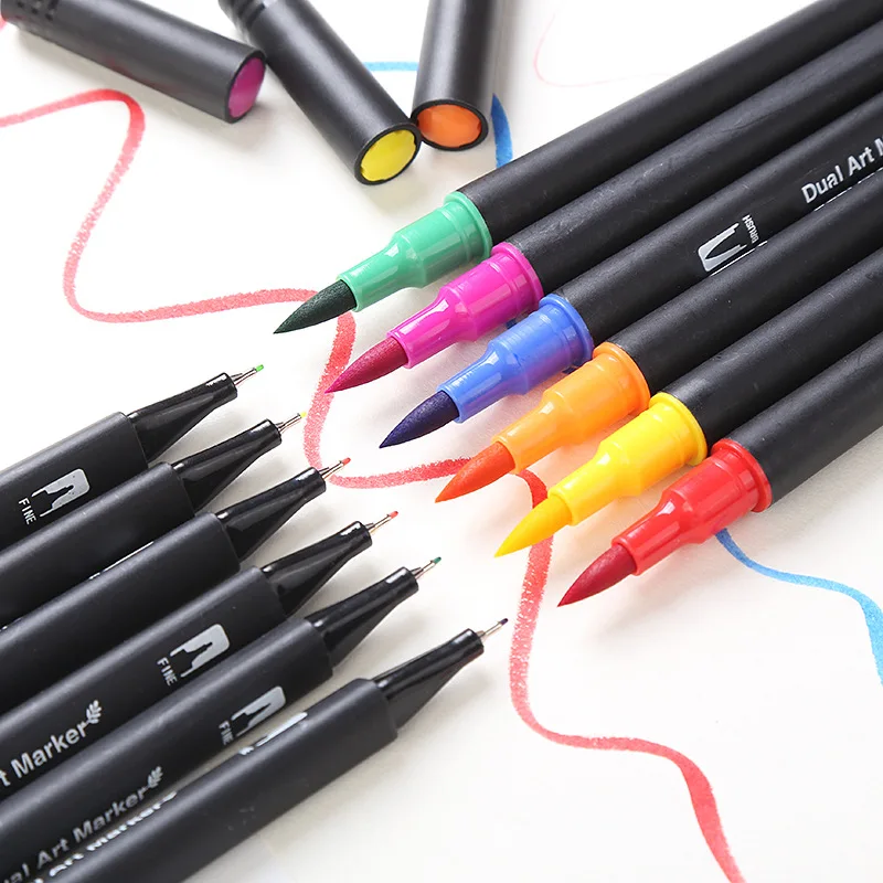 customize wholesaler 24/48/74/100 Dual Tip Brush Pens Fineliners Art Markers, Watercolor Marker set for kids artist adults