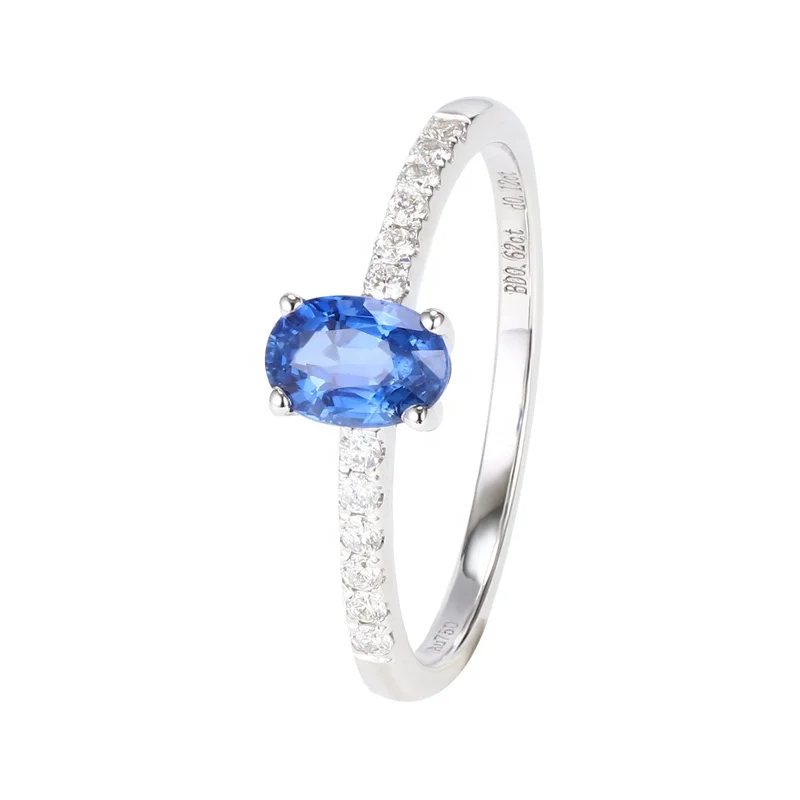 
Wholesale 14K White Gold Natural Sapphire Stone Engagement Ring Oval Shaped Moissanite Rings 