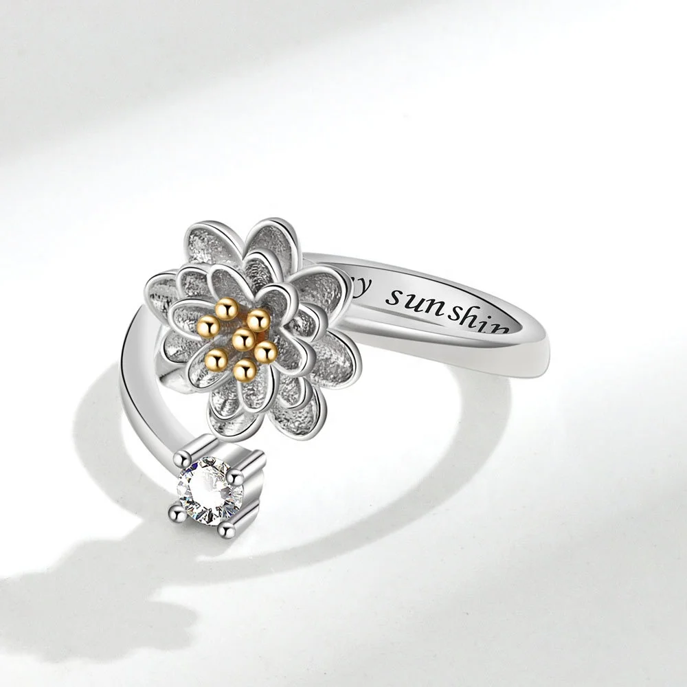 Custom Jewelry Cooper Material Two Tone Plated Creative Lotus Design Rotating Anti Anxiety Adjustable Ring for Women