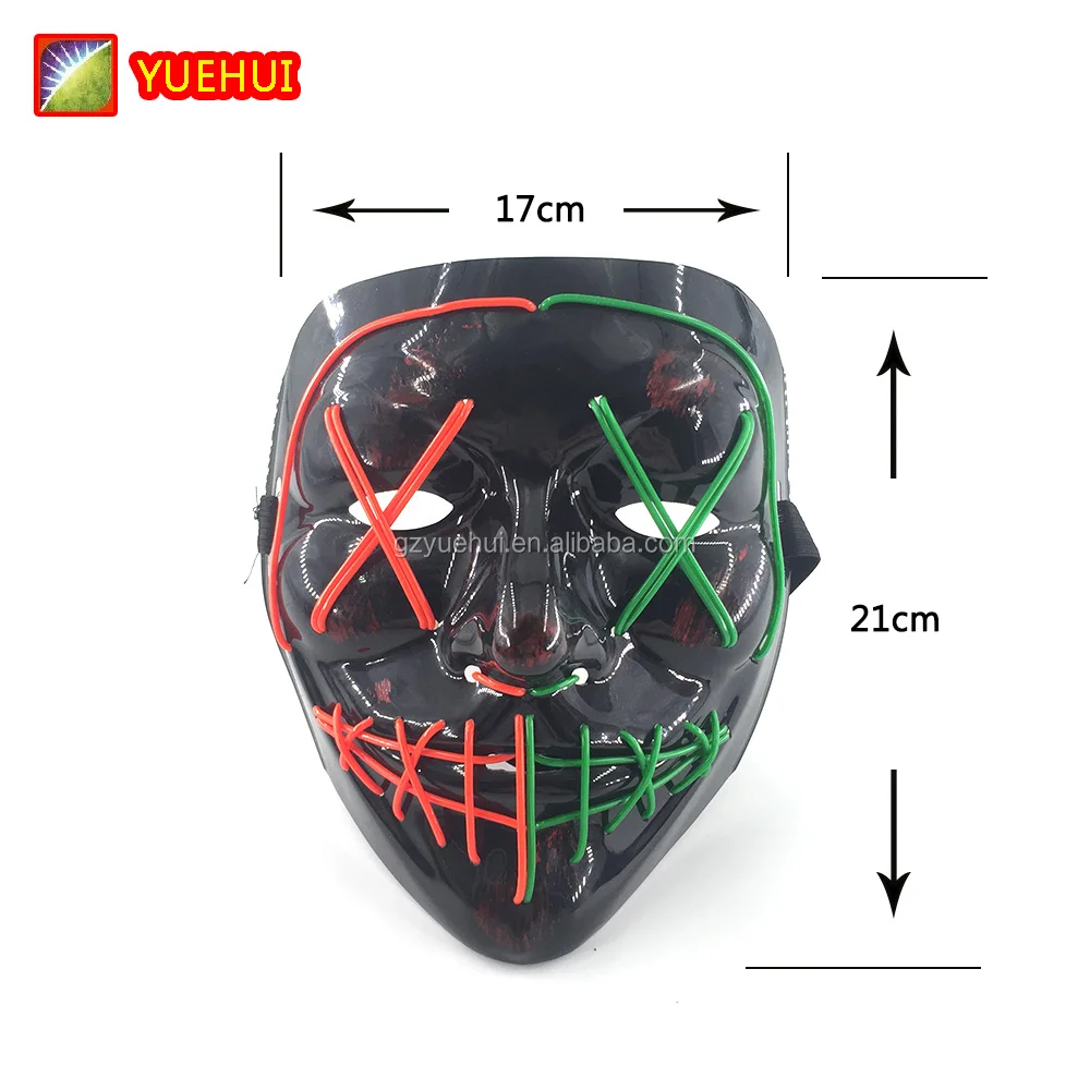 In Stock Led Skeleton Ghost Mask Full Face EL Wire Scary Skeleton Halloween Rider Party Mask Double Color Fluorescent Mask