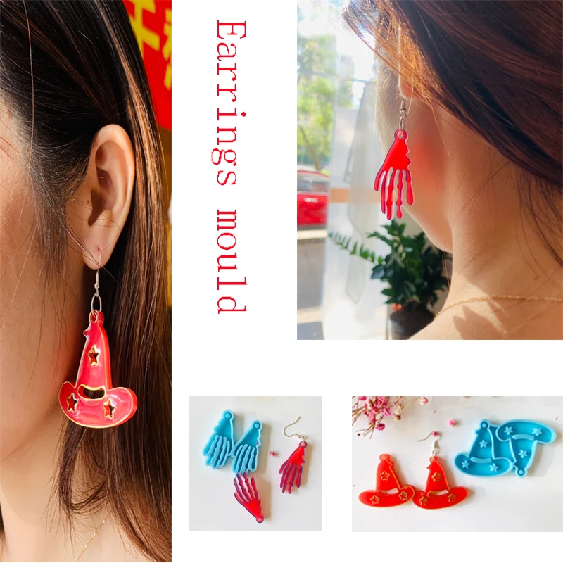 A155 Halloween Earring Silicone Mold Bat Coffin Pumpkin Ghost Spider Web Skull Skeleton Mold Jewelry Making Resin Craft Mold