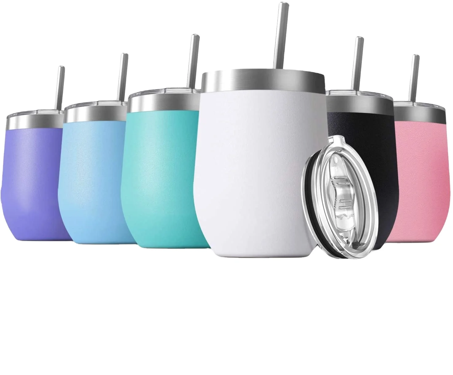 Wholesale 8oz/12oz/16oz Double Wall 18/8 Pro Grade Stainless Steel Vacuum Insulated Wine Tumbler Cup with Lid Straw for Camping