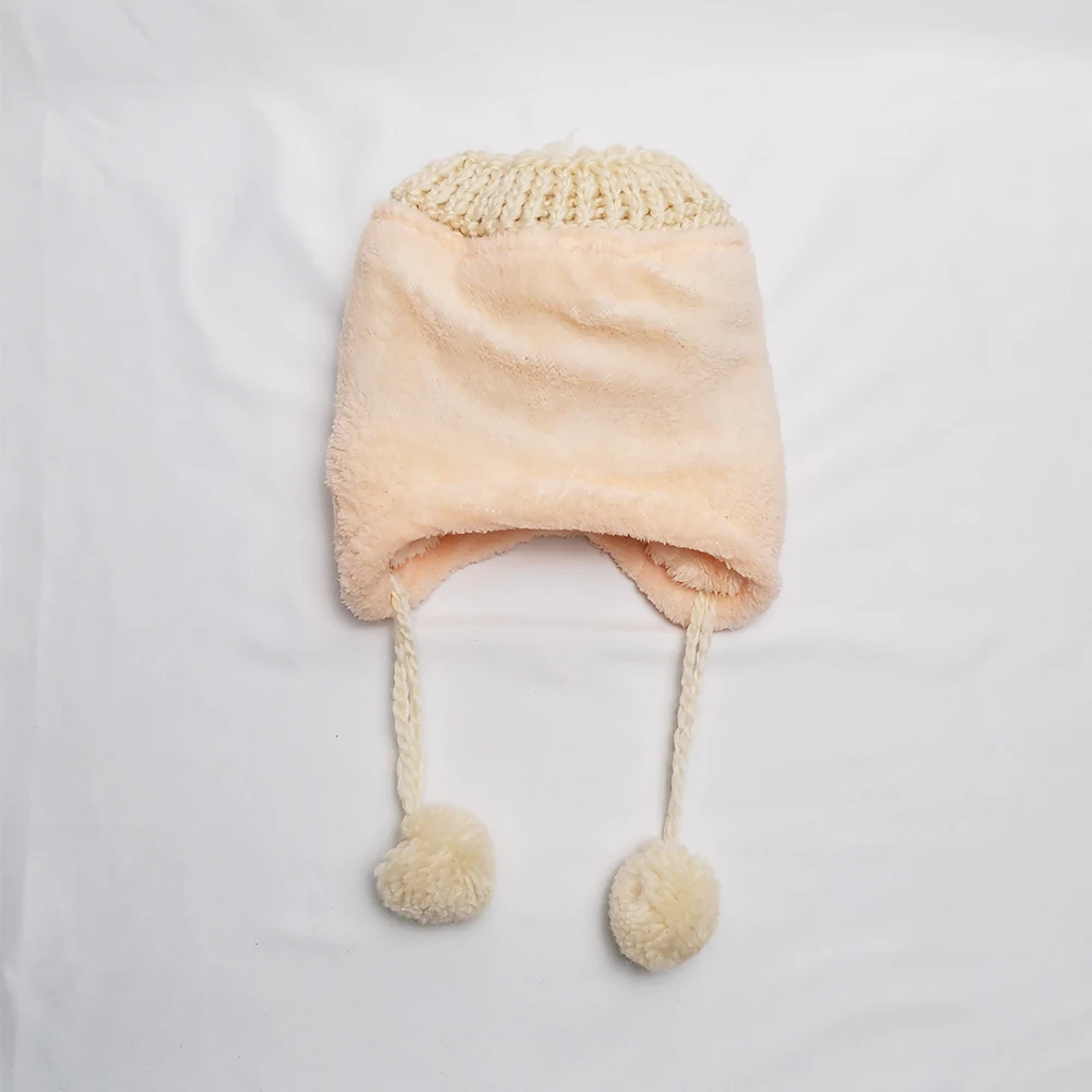 Ear Muffs Winter Baby Hat Best Sale Child Kids Fleece Bonnet Thick Cotton Yarn Knitted  Beanie Hats Pom Pom Woolen Caps