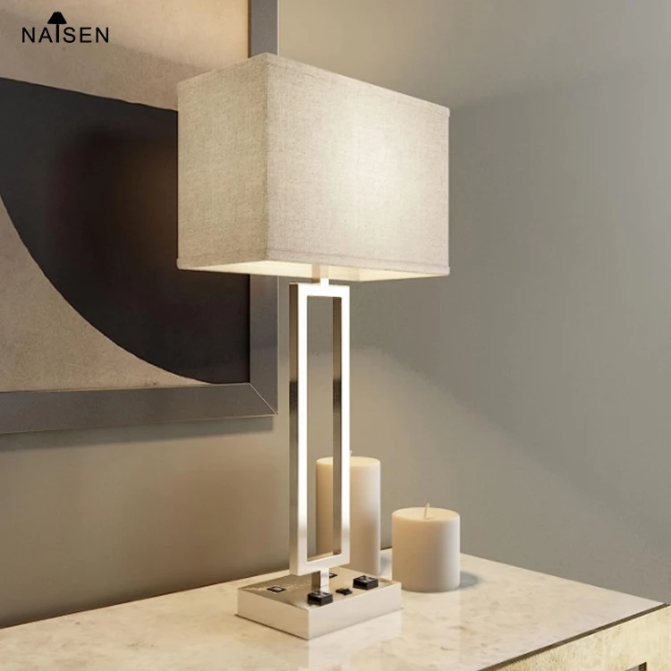 Hotel Modern Bedside USB Port Chinese Art Metal Table Lighting Lamp