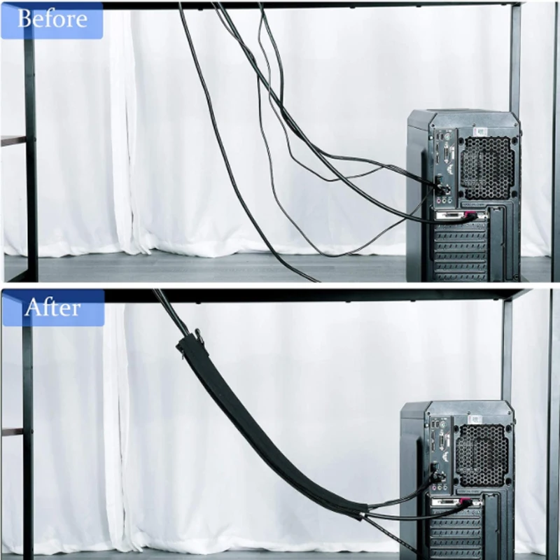 4pcs of flexible Manager Sleeve with Zipper 10 Cable Ties Organizer for TV Computer Home USB Finishing PC Cable Management