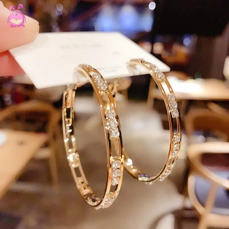S925 Silver Needle Gold plated Hoop Earrings Hollow out Rhinestone Crystal Circle Round Hoop Women Earrings