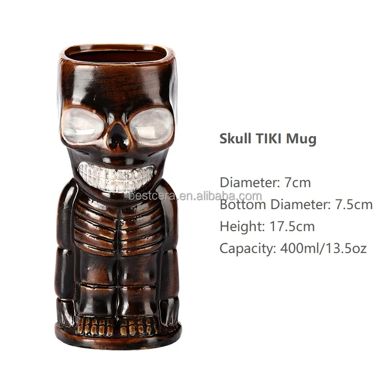 Promotion Hawaii Tiki Mugs Cocktail Cup Skull Mug 13oz Color Glazed Ceramic Tiki Beer Mug 