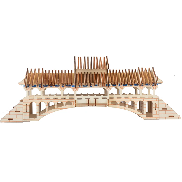 newest design Covered Bridges laser cutting 3D wooden puzzle  for educational toy model