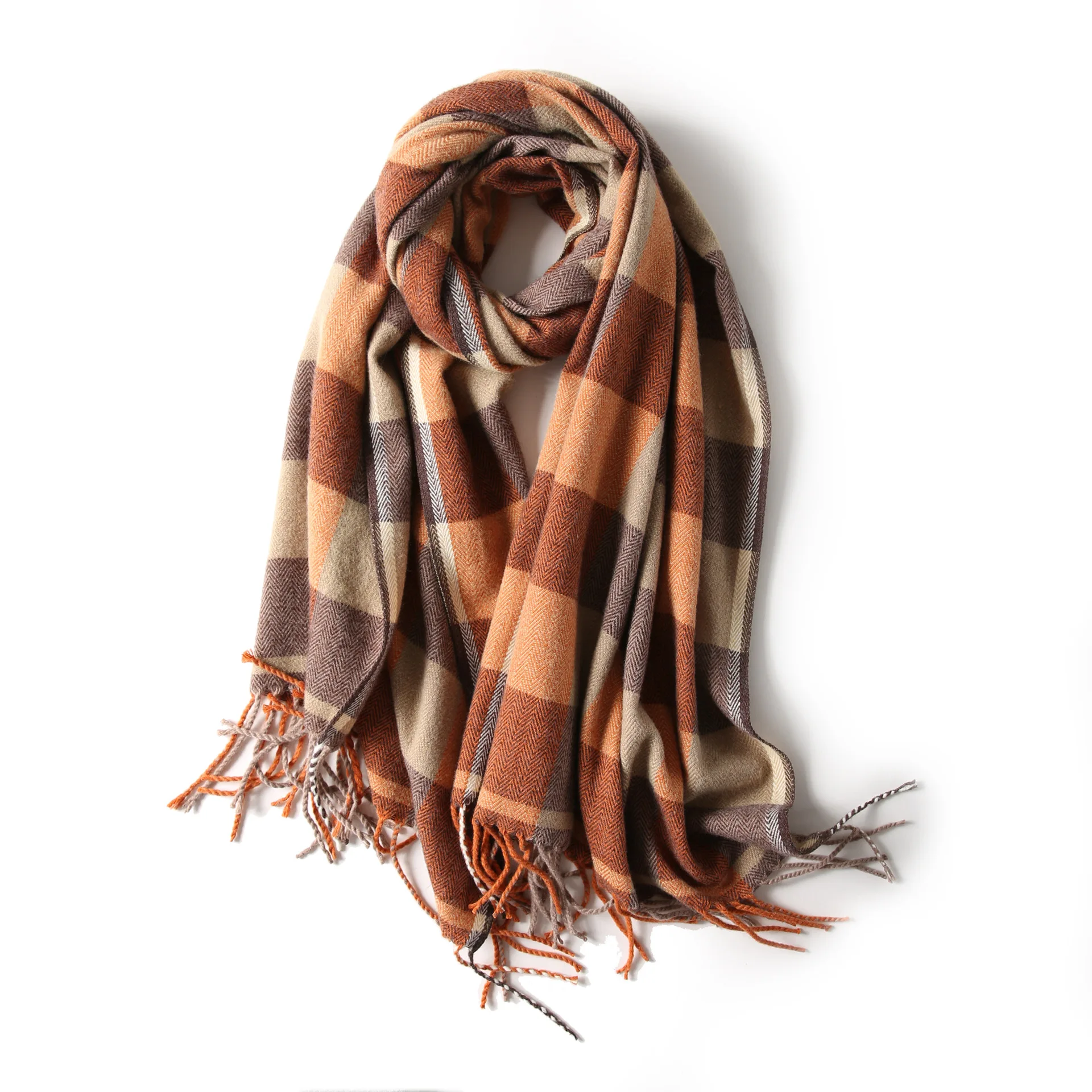 
Worm Cotton Checked Design Women Linen Winter Knit Scarf 