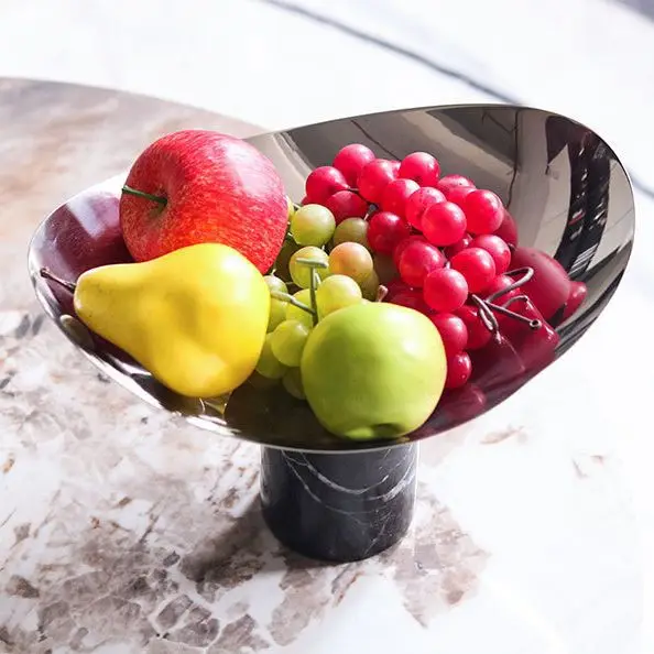 Light luxury Home Decorative Serving Candy Tray Stainless steel Dry Fruit Plate Serving Tray Marble Fruit Bowl