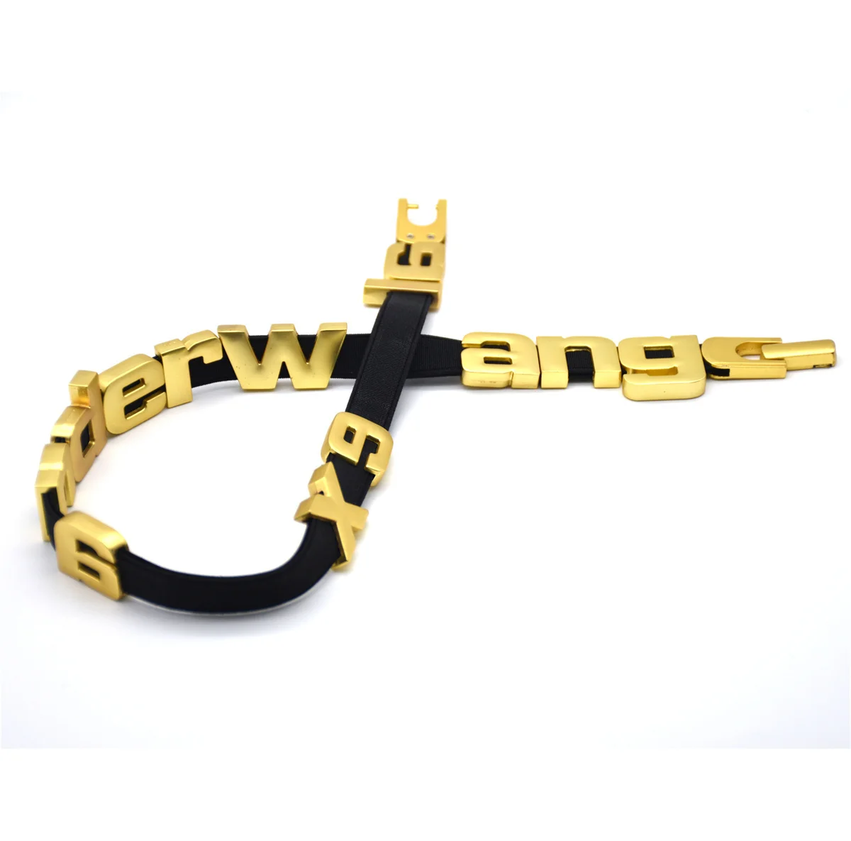 GRS certified metal alloy letters charms  gold plated with hollow for bag straps webbing new design