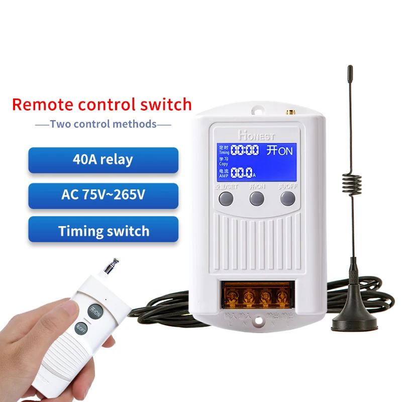 Factory direct sales HD LCD display 75V-265V general high power 40A relay 220V water pump wireless remote control switch