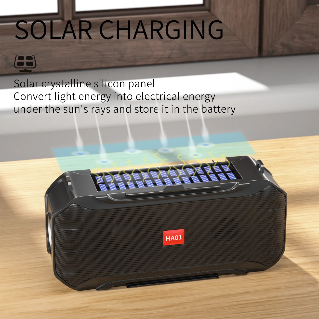 hot selling HA01 wireless speaker with solar charging outdoor portable with FM radio flash light torch tf card music play