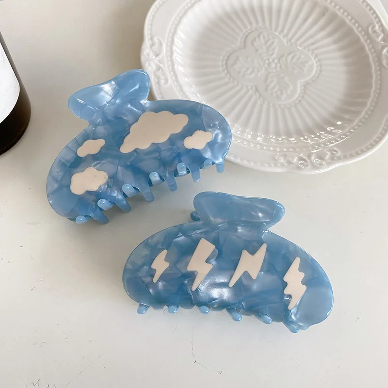 Новые Мультяшные облака Молния синий Ацетатный зажим для волос милые геометрические акриловые заколки коготь женщин аксессуары