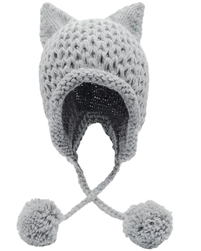Winter Cute Cat Ears Knit Hat Ear Flap Crochet Beanie Hat