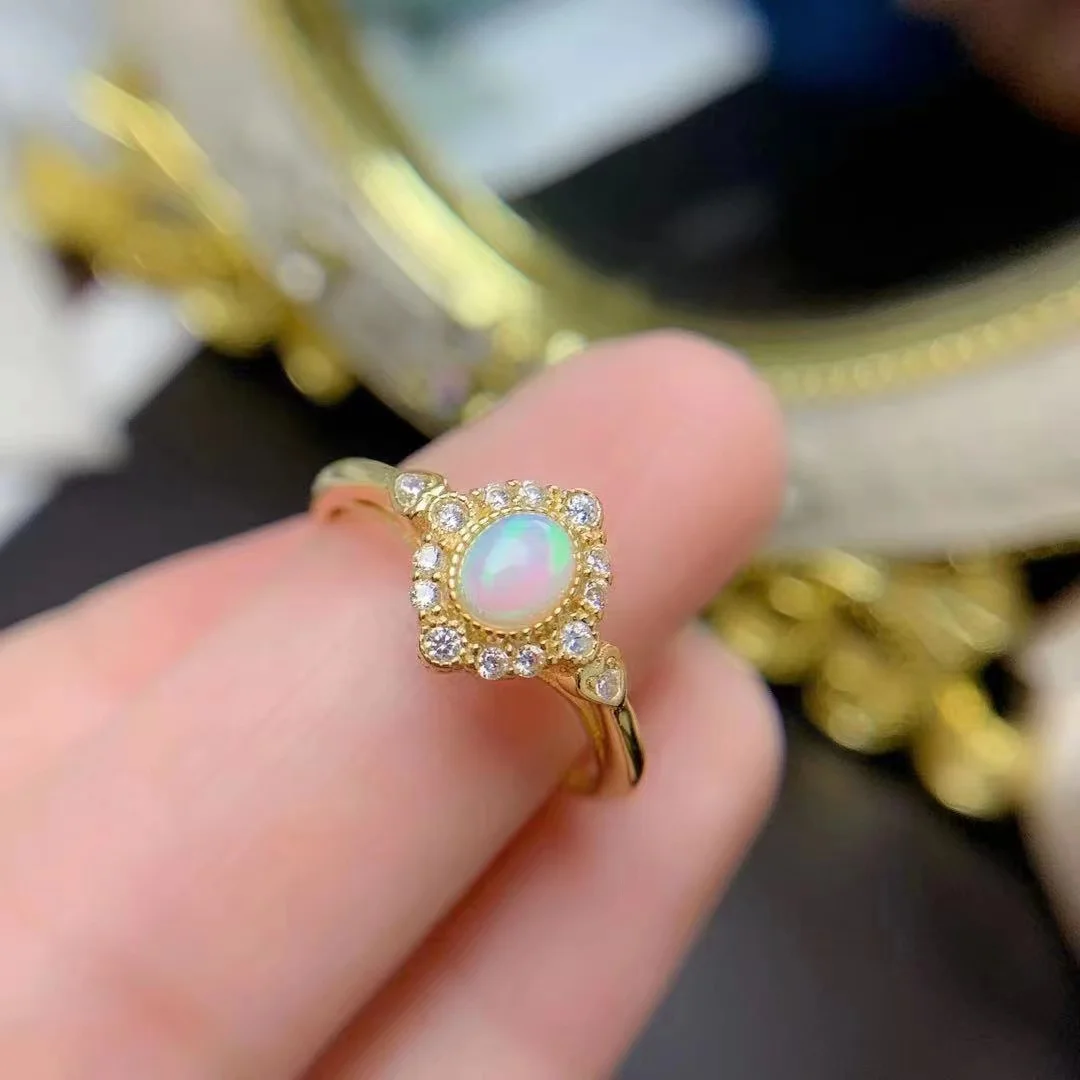 Low MOQ Simple 925 Sterling Silver 4mm*5mm Oval Cut With Natural Opal Stone Women Ring
