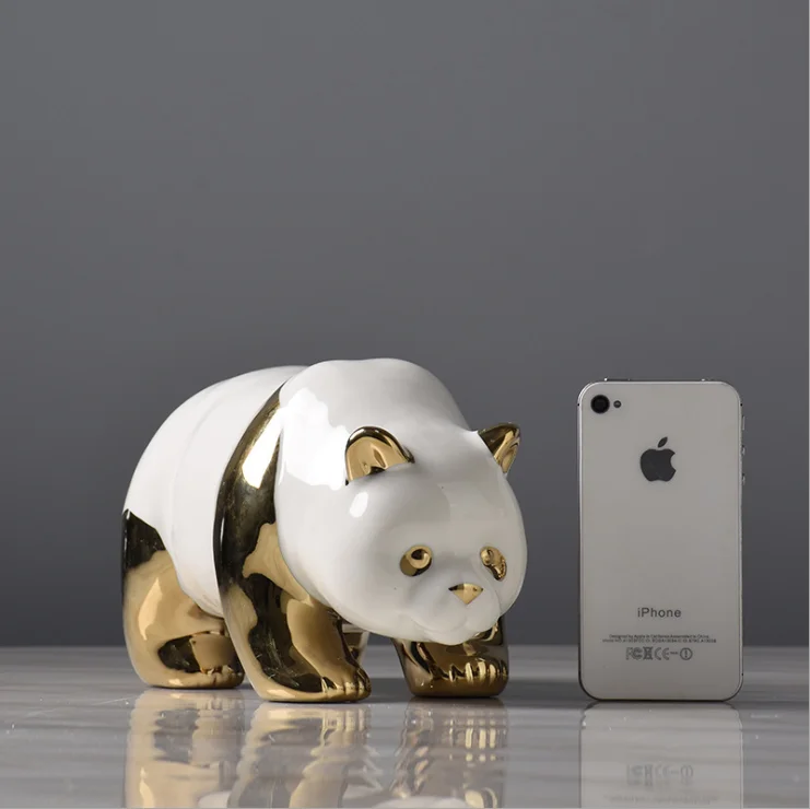 
Arts and Craft Desktop Decoration Gift Handmade Golden Panda Ceramic Ornaments For Home Decoration 