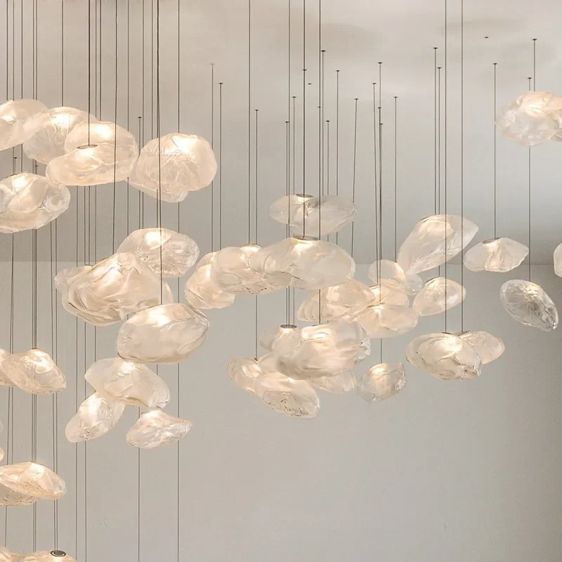 Jpungsun Creative Design Home Decor Large Long Staircase Chandelier Cloud Pendant Lamp Staircase Villa Hall Glass Chandelier