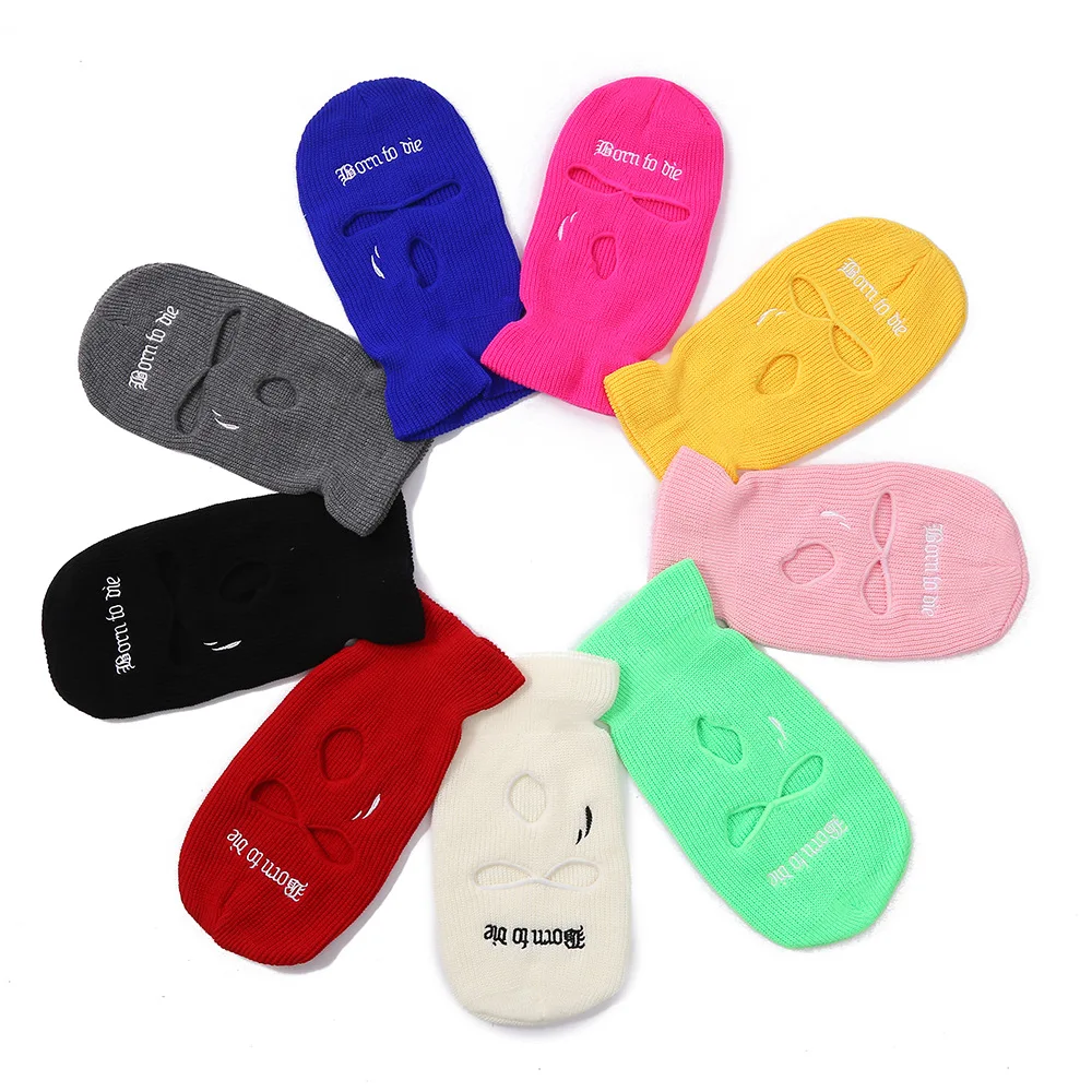 Custom embroidered Wholesale Knitted face occlude skull 3 three hole Balaclava winter Ski mask