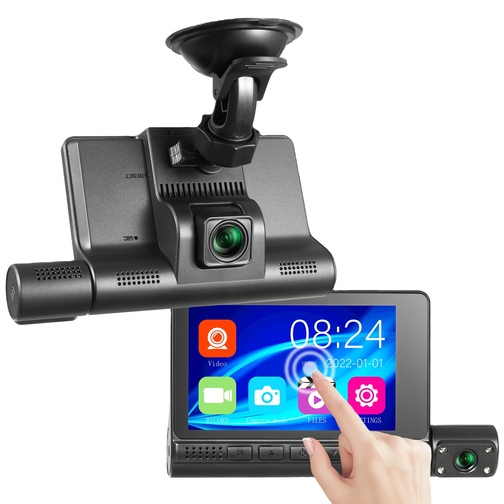 3 Lens Touch Screen Car Video Recorder 4 In Dash Cam Black Box IPS 1080P HD Car Mirror Recorder DVR Dash Camera Cars Camcorder