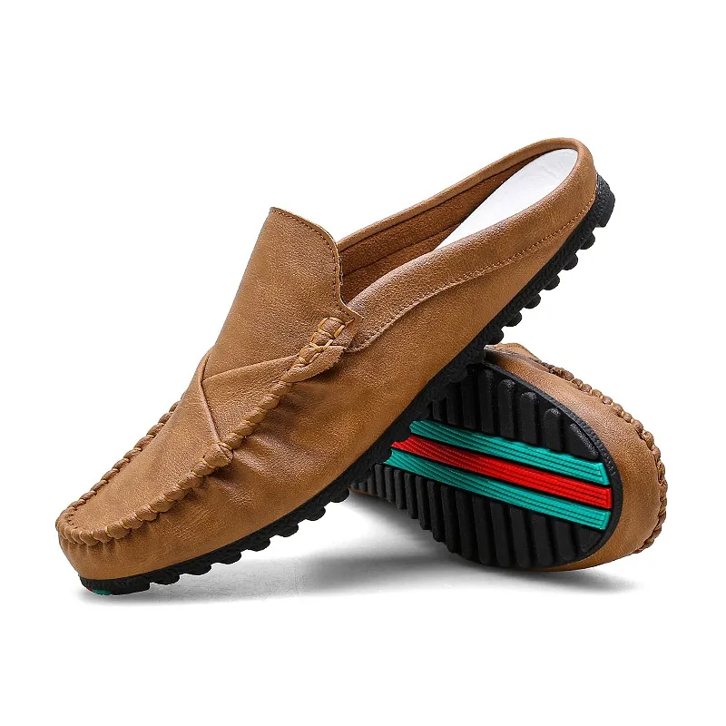 Популярные модные слипоны из овечьей кожи сандалии мужские легкие повседневные полутапочки