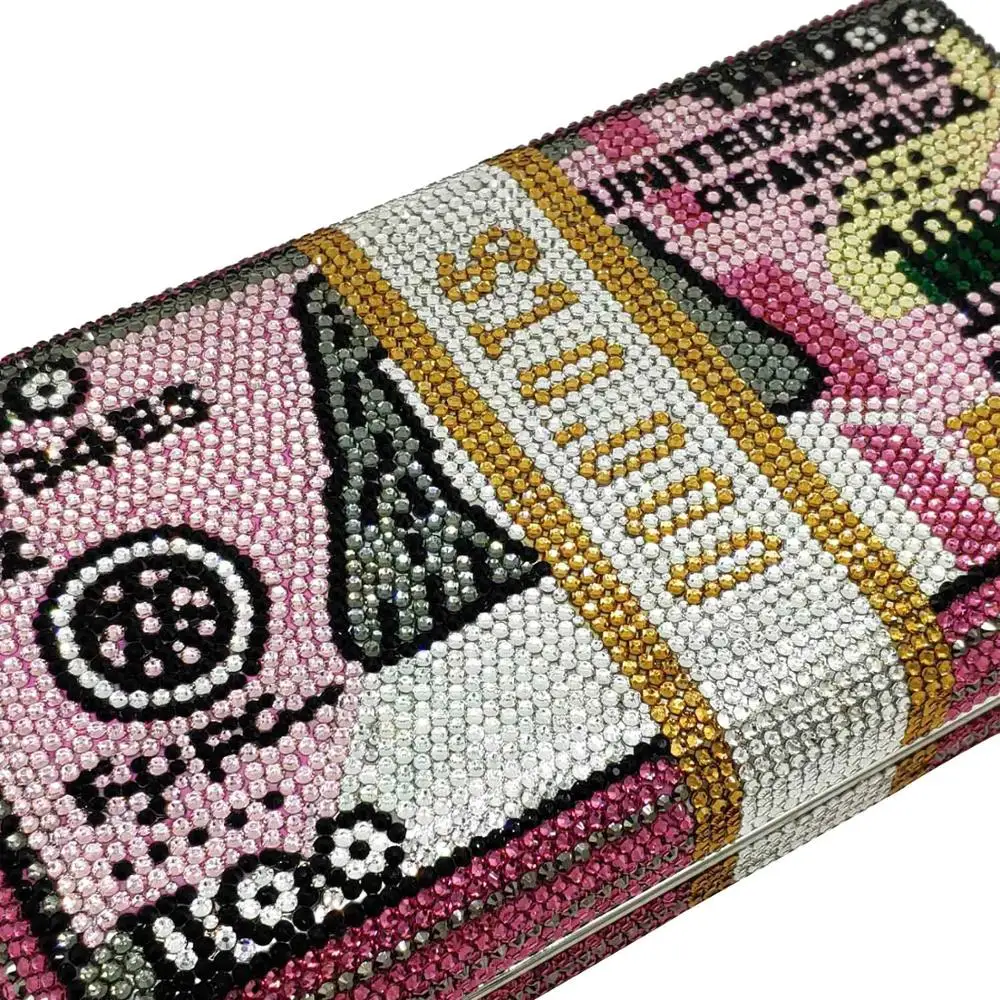 Wholesale rhinestone USD Dollar bling design party lady box hand bags evening women handbags clutch purses money bag purse